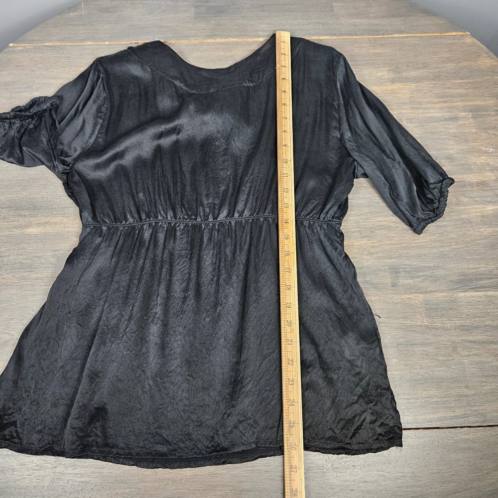Eddie Bauer Womens Large 100% Silk Peasant Blouse V-Neck Empire Waist Y2K Black - Picture 7 of 7